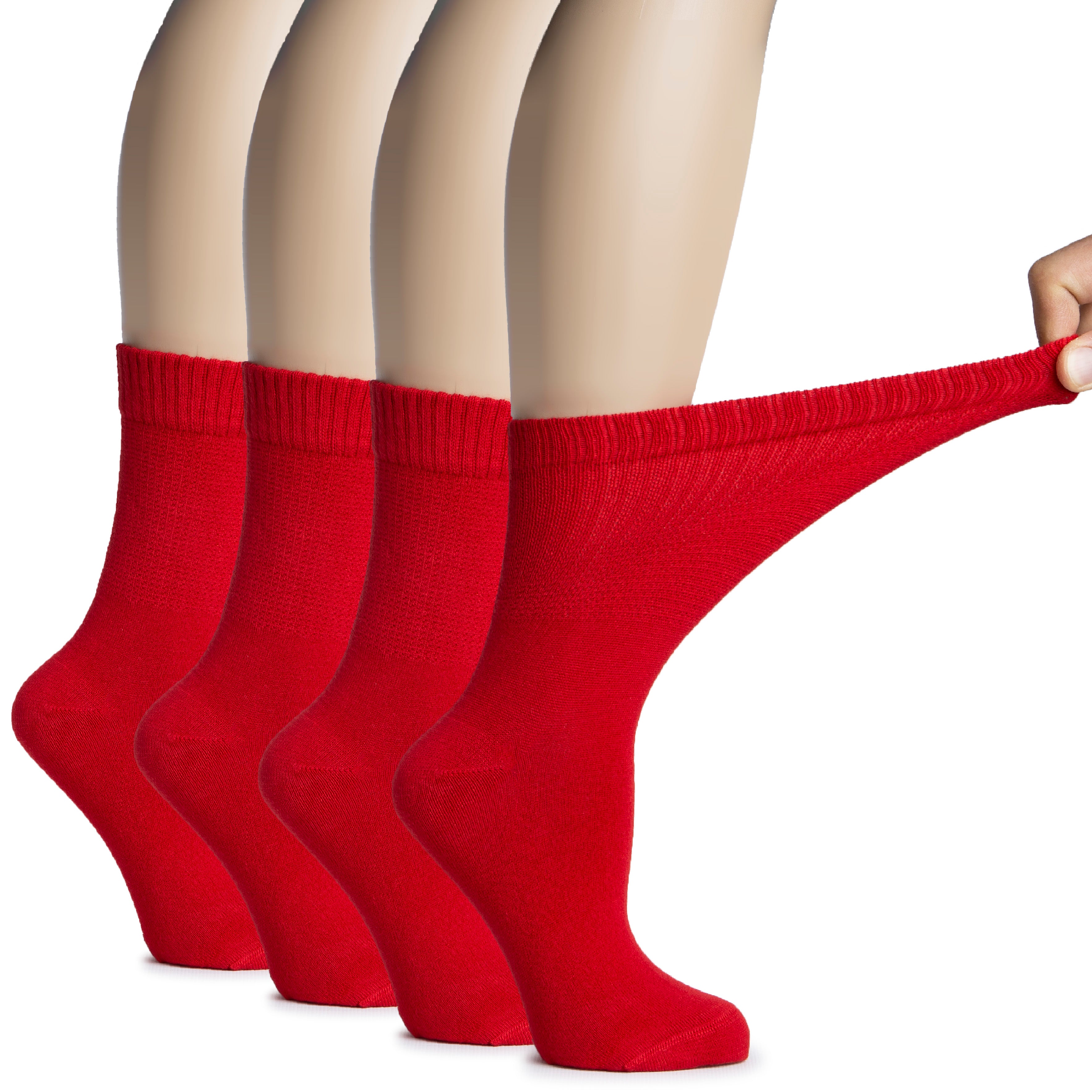 Hugh Ugoli Women's Bamboo Diabetic Crew Thin Socks With Seamless Toe, Soft Socks For Pregnant Women & Elderly People, 4 Pairs | Shoe Size: 6-9 | Pool Blue